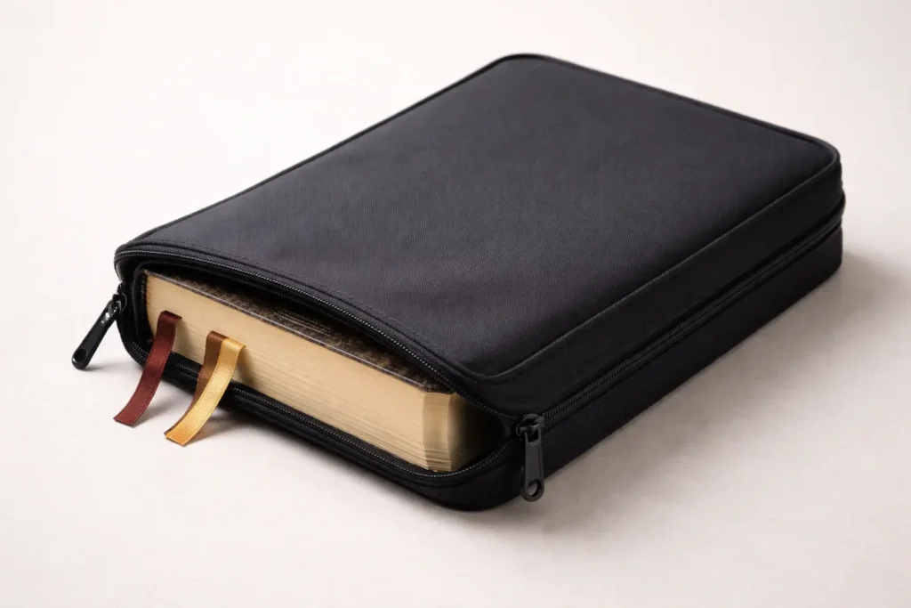Bible inside a protective Bible cover designed for daily use